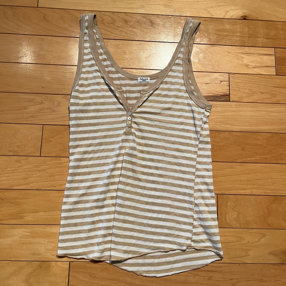Splendid Beige and White Striped Tank Top
